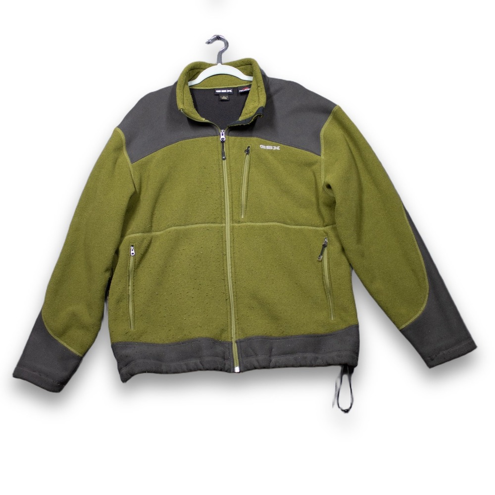 GSX Mens Polartec Fleece Full Zip Jacket Green Gray Colorblock Size XL Pockets